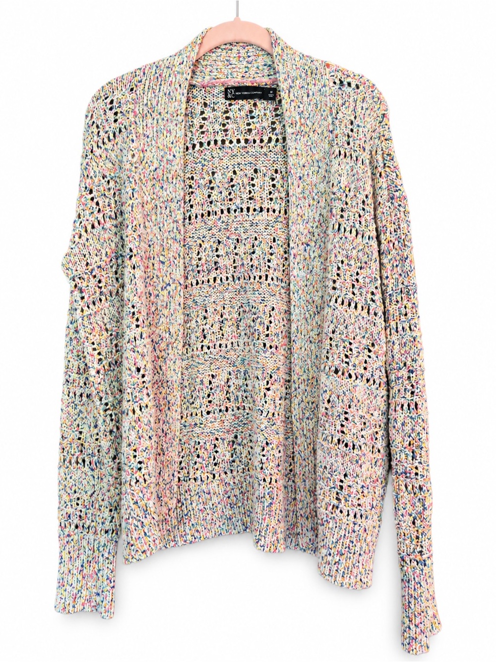 New York & Company Multicolor Open-Weave Cardigan Sweater